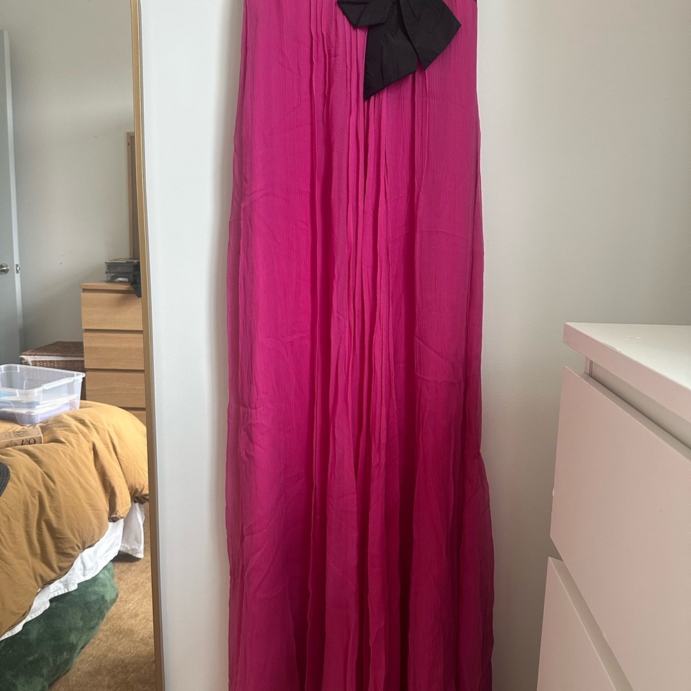 Vintage Pink Maxi Dress with Black Bow